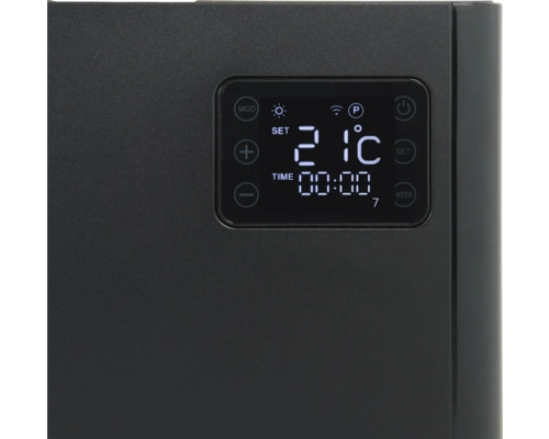 Detail elektronického ovládání topení s digitálním zobrazením teploty a času