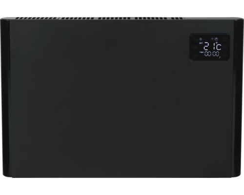 Černý radiátor s digitálním displejem teploty a času