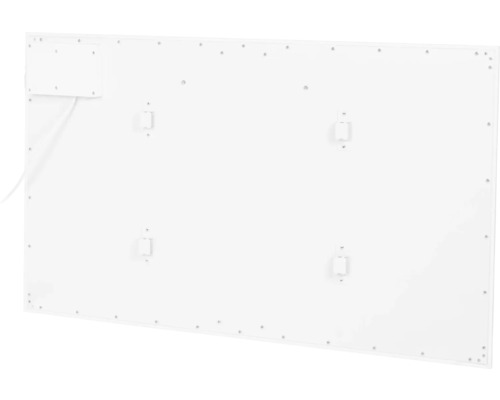 Zadní strana topného panelu s připojovací krabicí a držáky