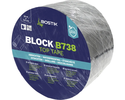 Bitumenová páska Bostik BLOCK B738 TOP TAPE 7,5 CM x 10 M stříbrné barvy