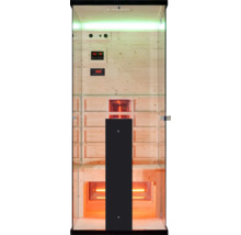 Vnitřní sauna s dřevěnými stěnami a infračervenými zářiči