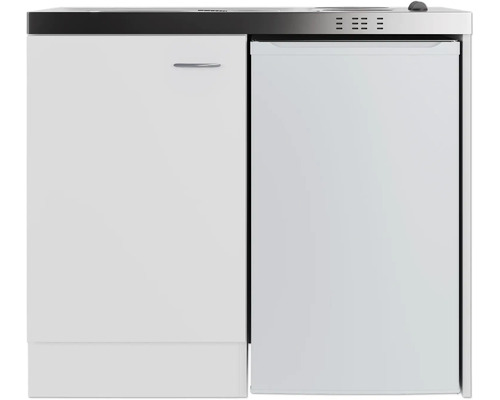 Kompaktní kuchyňka s dřezem, spodní skříňkou a chladničkou