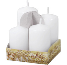 Čtyři bílé sloupové svíčky v balení