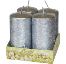 Čtyři stříbrné sloupové svíčky v krabici