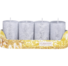 Čtyři stříbrné sloupové svíčky pro adventní dekorace