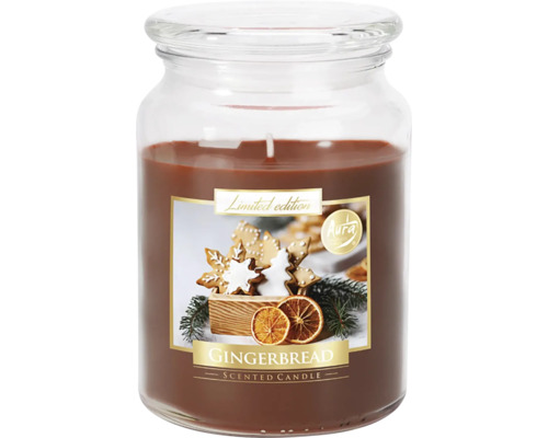 Vánoční svíčka ve skle PERNÍČKY 500 g Aura vonná svíčka perník ve sklenici