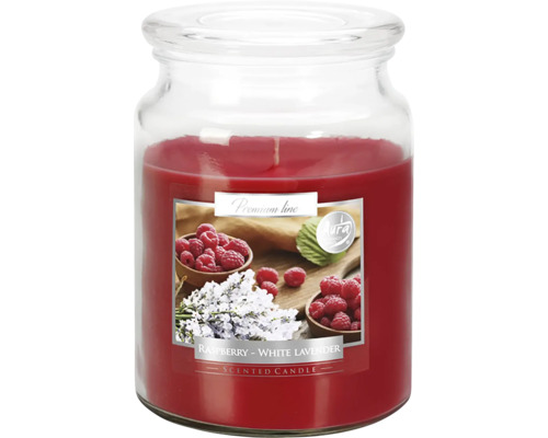 Vánoční svíčka ve skle MALINA-LEVANDULE 500 g Vonná svíčka s vůní malin a levandule ve skle