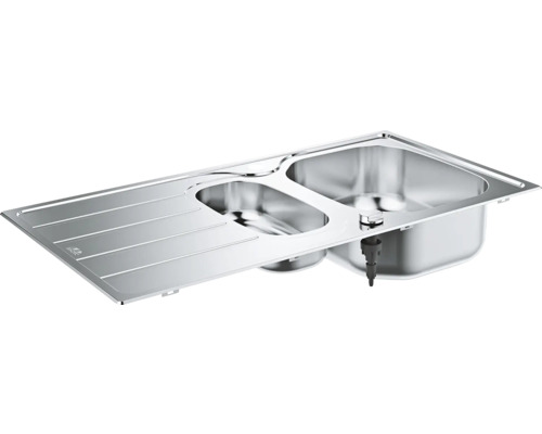 Nerezový dřez se dvěma komorami a odkapávací plochou