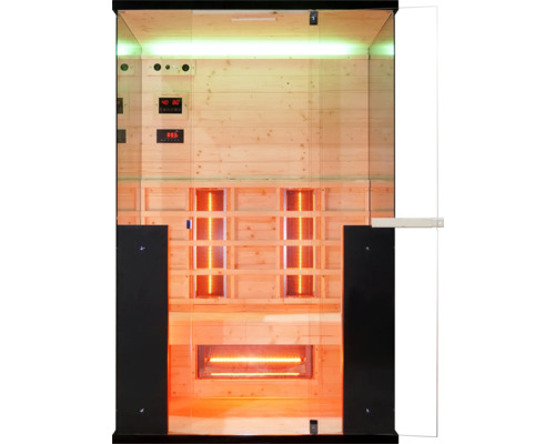 Infračervená sauna s dřevěným obkladem a infračervenými zářiči.