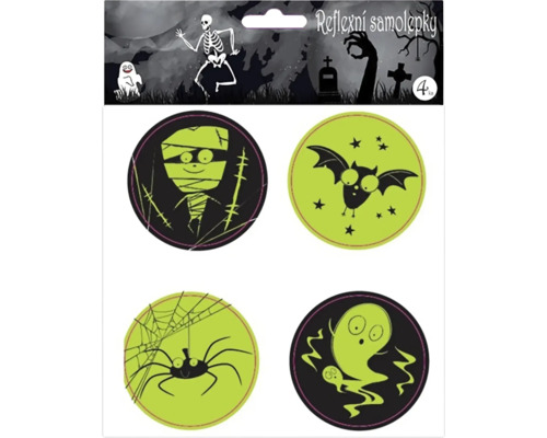 Reflexní samolepky s halloweenskými motivy, čtyři kusy