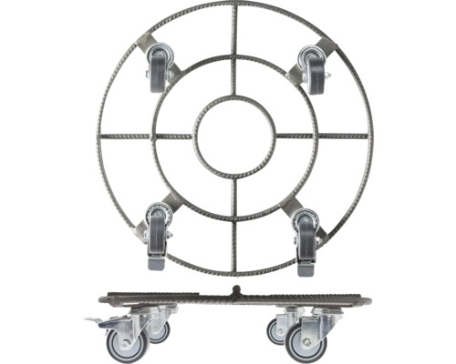 Ocelový vozík na rostliny s kolečky, pohled shora a boční pohled