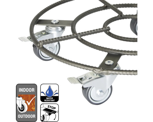 Podstavec na květináč s brzdou, vhodný pro vnitřní i venkovní použití, voděodolný