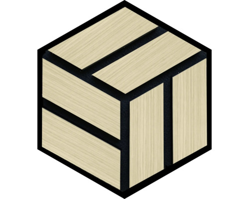 Akustický panel HEXAGON 19x300x260 mm dub dýhovaný Dekorativní nástěnný panel se vzhledem dřeva ve tvaru šestiúhelníku