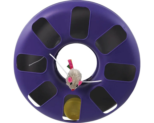Hračka pro kočky interaktivní koulodráha kruh s myškou 25 x 25 x 6,5 cm fialovo-šedá