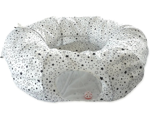 Tunelová postel pro kočky se vzorem hvězd a hracím míčem