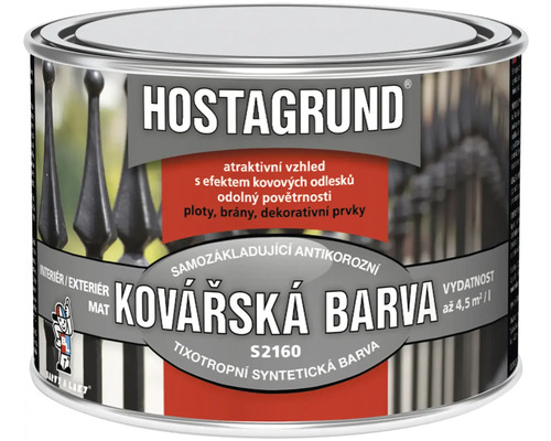 Barva na kov HOSTAGRUND S2160 0950 kovářská čerň 0,375 l Kovová plechovka antikorozní barvy na kov