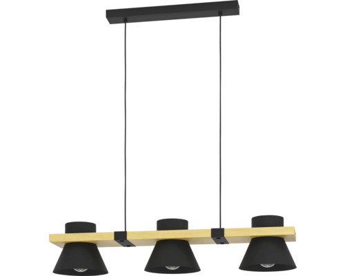 Závěsné svítidlo se třemi světly a dřevěným trámem