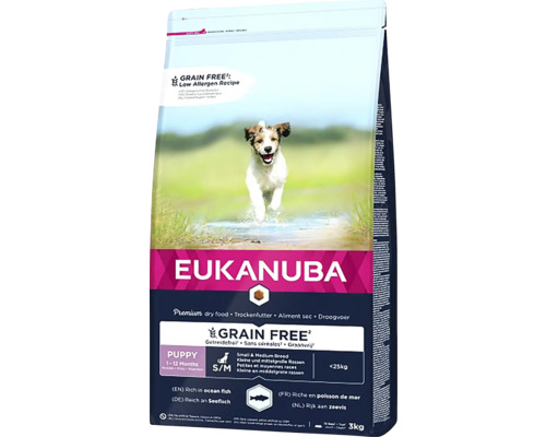 Granule pro štěňata malých a středních plemen Eukanuba Puppy & Junior Small & Medium Grain Free Ocean Fish 3 kg