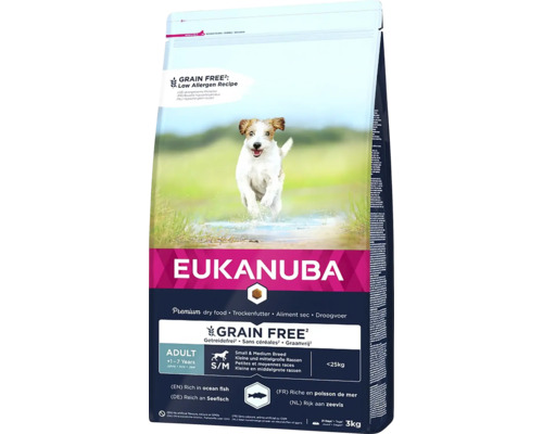 Granule pro psy malých a středních plemen Eukanuba Adult Small & Medium Grain Free Ocean Fish 3 kg