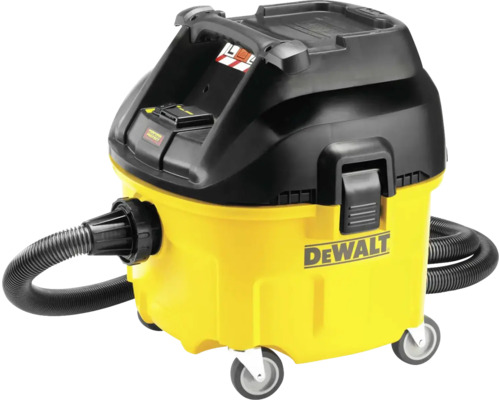 Víceúčelový vysavač DeWalt DWV901L-QS na mokré a suché vysávání, 30 l, 1400W Žlutočerný víceúčelový vysavač DeWalt