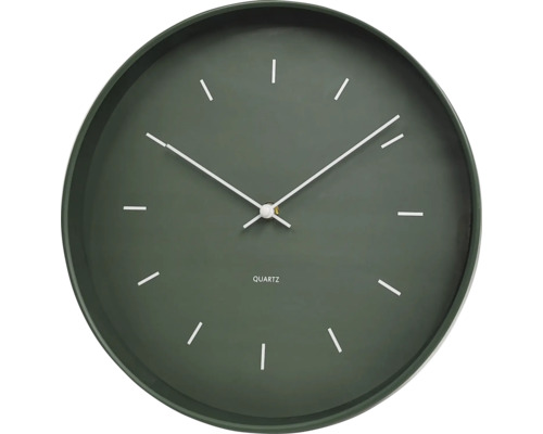 Zelené analogové křemenné nástěnné hodiny se značkami