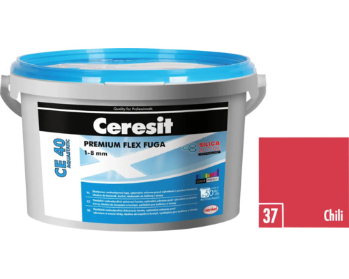 Ceresit CE 40 Premium Flex spárovací hmota 1-8 mm v kbelíku s barevným vzorkem Chili