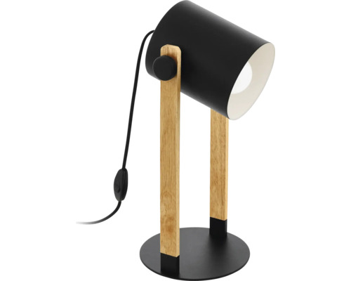 Stolní lampa s dřevěným rámem a stínidlem