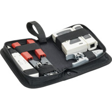 Sada síťových nástrojů v pouzdře s krimpovacími kleštěmi, řezačkou kabelů a testerem kabelů