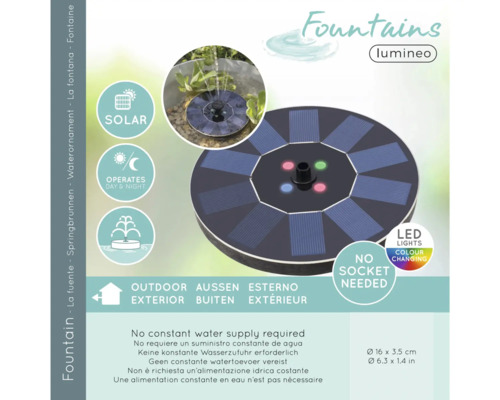 Solární fontána pro venkovní použití s LED osvětlením