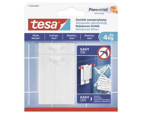 Tesa nalepovací hřebík na dlaždice a kov 2ks, 4kg Samolepicí hřebík Tesa Powerstrips Technology pro dlaždice a kov, 2 kusy