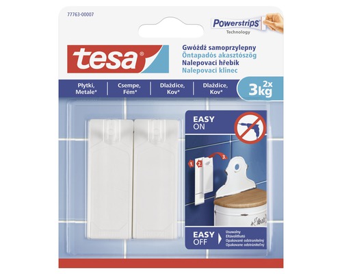 Tesa nalepovací hřebík na dlaždice a kov 2ks, 3kg Samolepicí hřebíky Tesa Powerstrips 3 kilogramy, 2 kusy