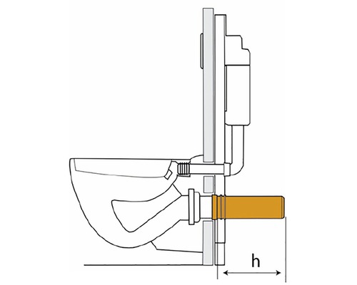 Schéma závěsného WC s instalačním modulem a distančním prvkem