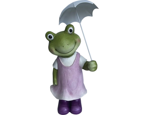 Figurka žába s deštníkem Lafiora fibreclay 25 x 16 x 45 cm bílo-fialovo-zelená