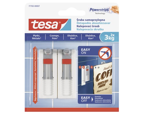 Tesa nalepovací šroub na kov a dlaždice 2ks, 3kg Lepicí šrouby Tesa pro upevnění předmětů bez vrtání