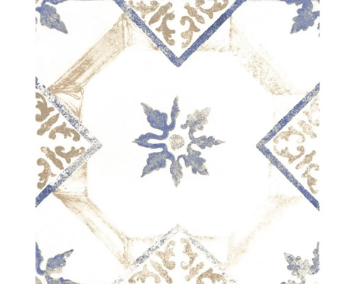 Dekorativní podlahová dlaždice s modrým a hnědým vzorem