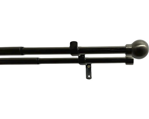 Dvojitá teleskopická garnýž sada kov Ø 16/19 mm 120-230 cm černý nikl Dvojitá záclonová tyč s kulovými konci pro upevnění záclon