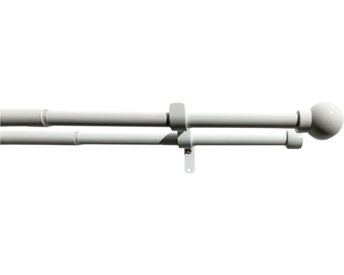 Dvojitá teleskopická garnýž sada kov Ø 16/19 mm 120-230 cm bílá Dvojitá záclonová tyč s kulovými konci