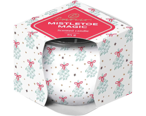 Vánoční vonná svíčka ve skle Emocio 7 x 6,2 cm Mistletoe Magic Snowflake 85 g Vonná svíčka s motivem jmelí v dárkovém balení