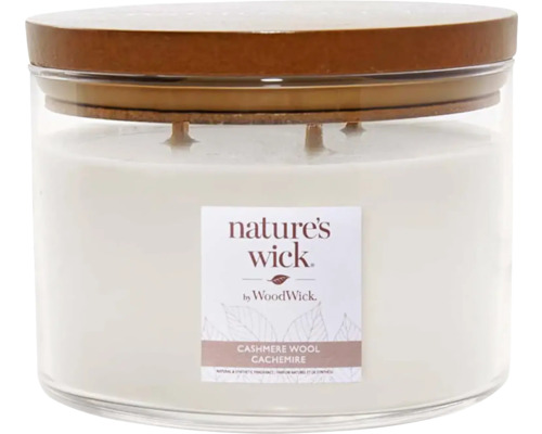 Vonná svíčka ve skle WoodWick Nature's Wick tumbler velký 3 knoty CASHMERE WOOL 433 g Vonná svíčka Nature''s Wick ve sklenici s dřevěným víčkem