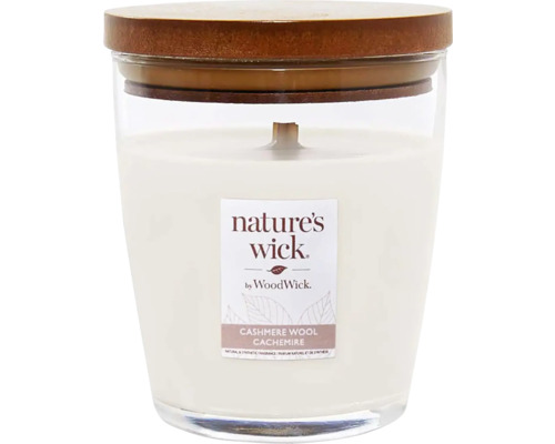 Vonná svíčka ve skle WoodWick Nature's Wick tumbler střední CASHMERE WOOL 286 g Vonná svíčka Nature''s Wick s dřevěným víkem