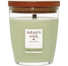 Vonná svíčka Nature''s Wick šalvěj a bílý pepř ve sklenici s dřevěným víčkem