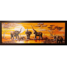 Obraz se stádem slonů v africké krajině v rámu