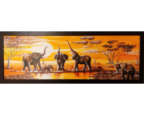 Obraz se stádem slonů v africké krajině v rámu