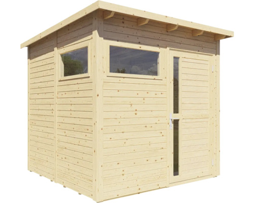 Dřevěný zahradní domek s oknem a dveřmi