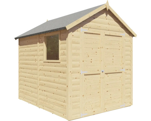 Dřevěný zahradní domek s dvoukřídlými dveřmi a oknem