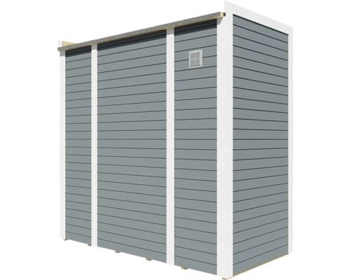 Zahradní domek s dřevěným obkladem a větrací mřížkou