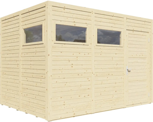 Dřevěný zahradní domek s okny a dveřmi