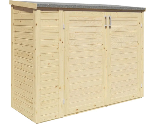 Dřevěný zahradní domek s dvoukřídlými dveřmi a pultovou střechou