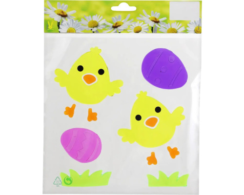 Sada samolepek na okno s kuřátky a velikonočními vajíčky