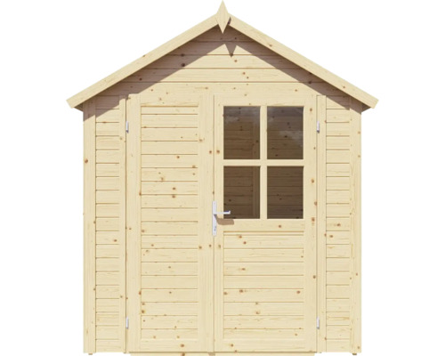 Dřevěný zahradní domek s dveřmi a oknem